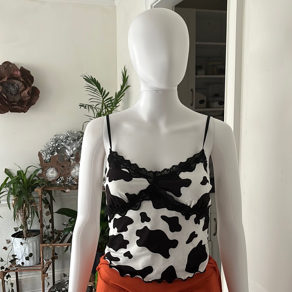 Black and white cow print tank top